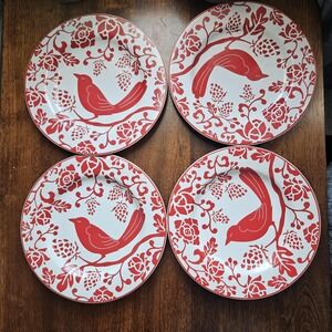 Set of four Pier 1 Red Bird stoneware salad plates made‎ in Indonesia